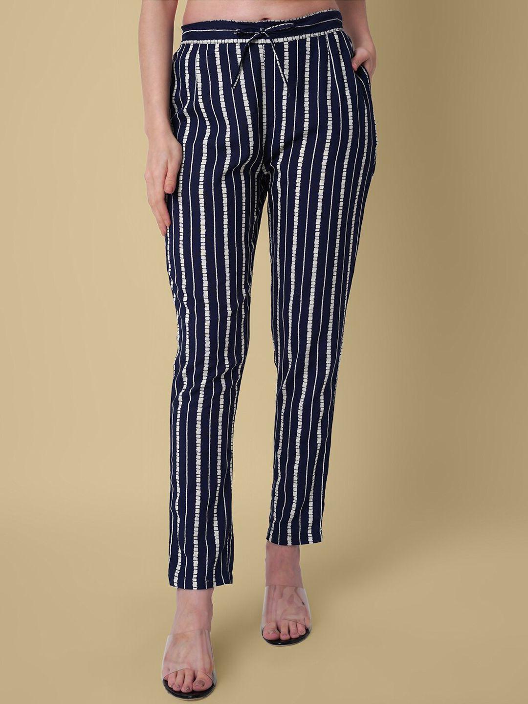 daevish women striped relaxed straight leg straight fit trousers