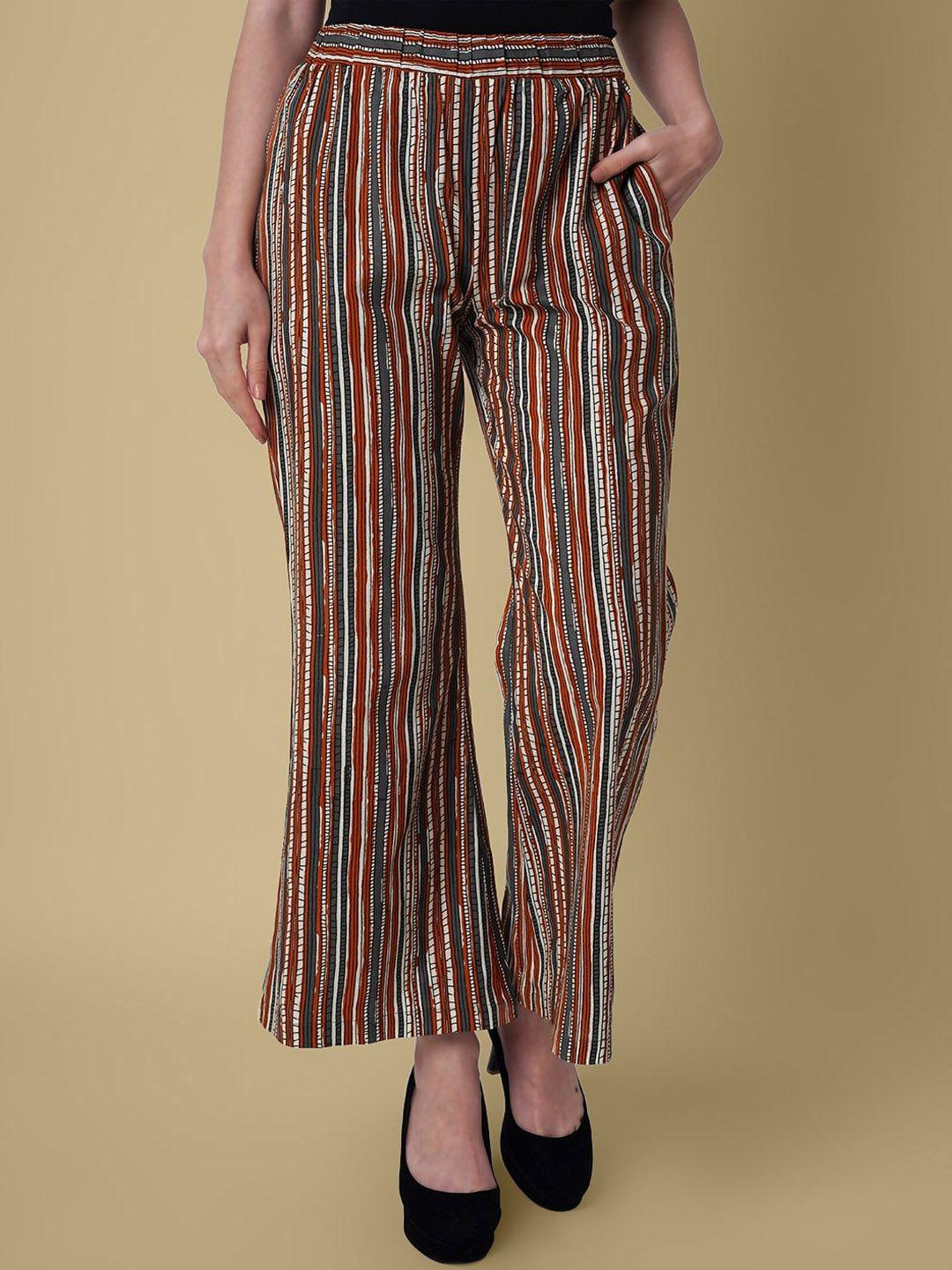 daevish women striped smart loose fit easy wash parallel trousers