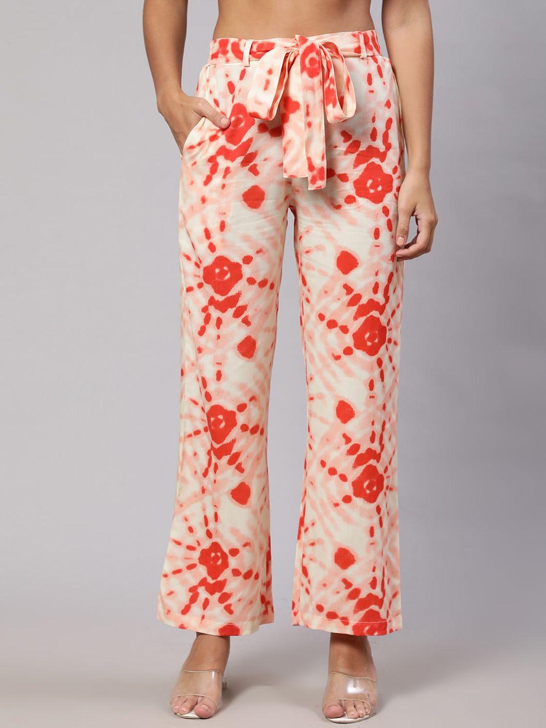 daevish women tie-dye printed smart loose fit parallel trousers