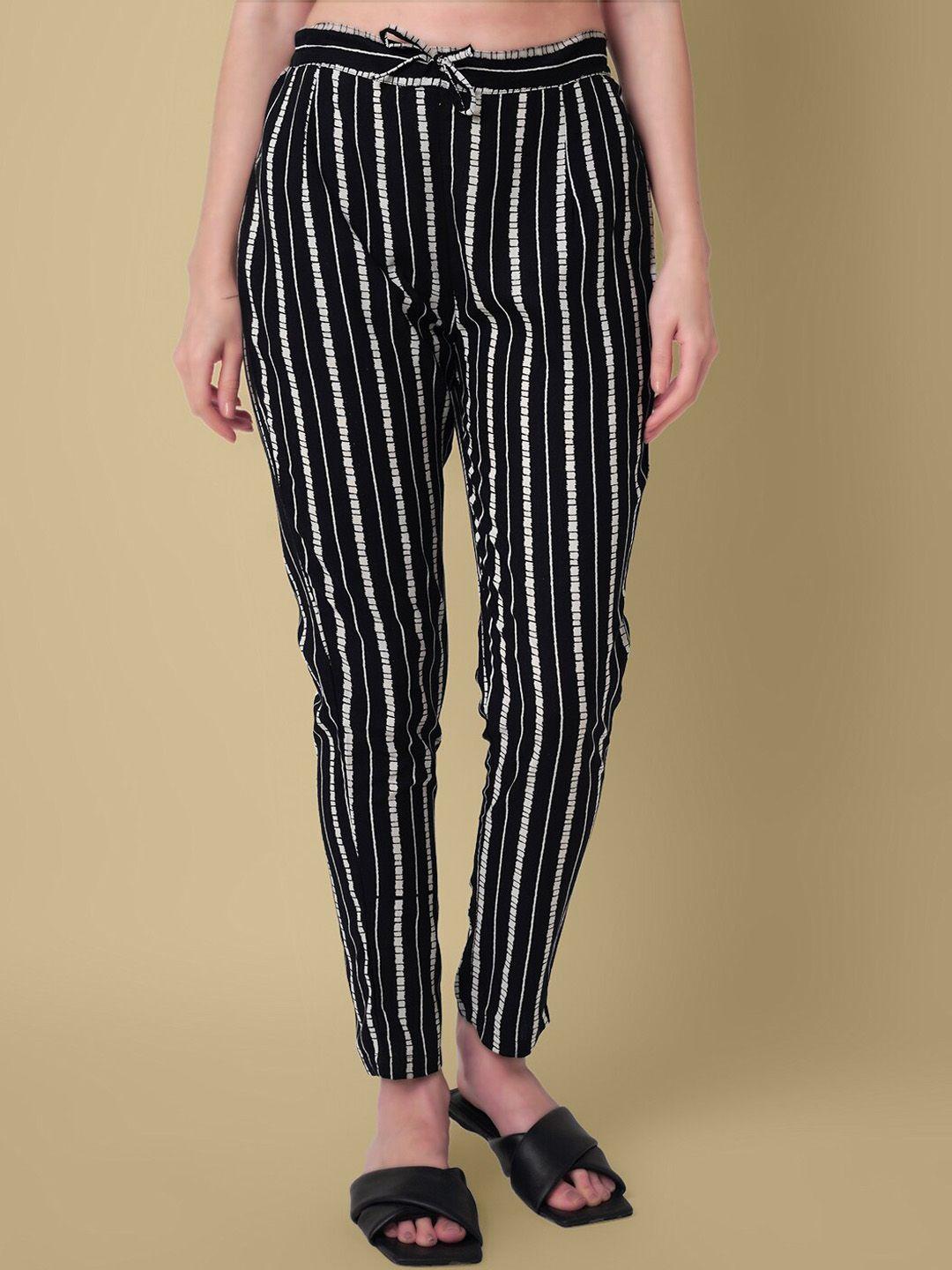 daevish women vertical striped relaxed straight leg mid rise trousers