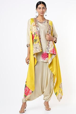 daffodil yellow embroidered cape set