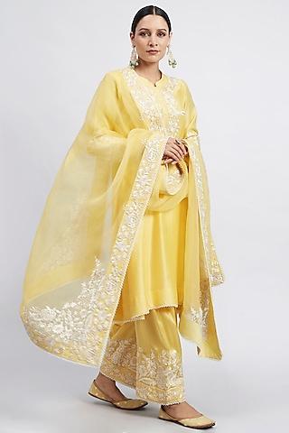 daffodil yellow princess-cut embroidered kurta set