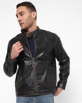 dagger zip-front leather jacket