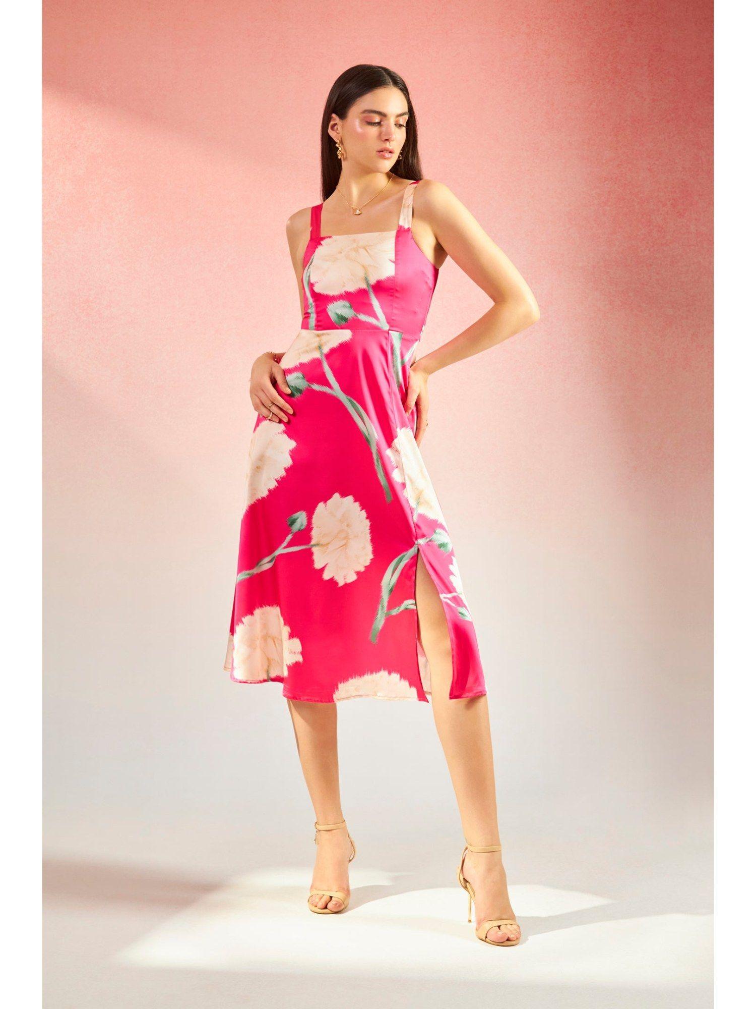 dahlia chic lycra satin floral dress