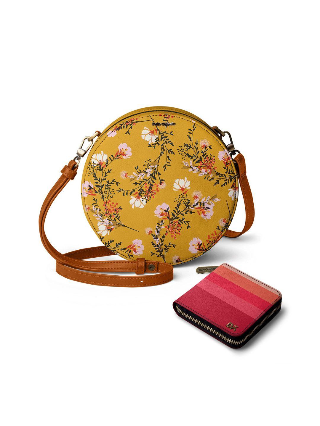 dailyobjects floral printed leather half moon sling bag with zip wallet