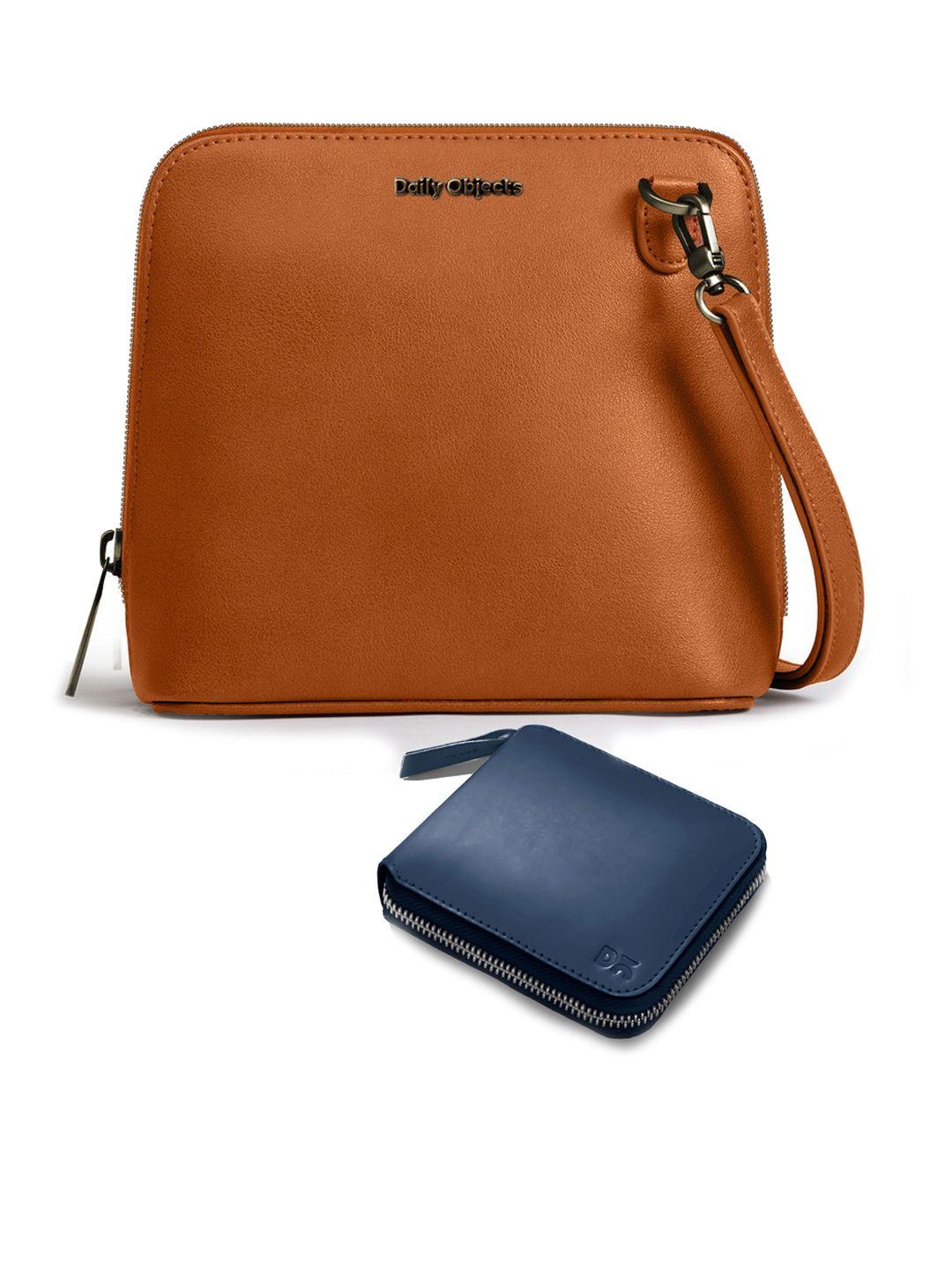 dailyobjects leather structured sling bag with zip wallet