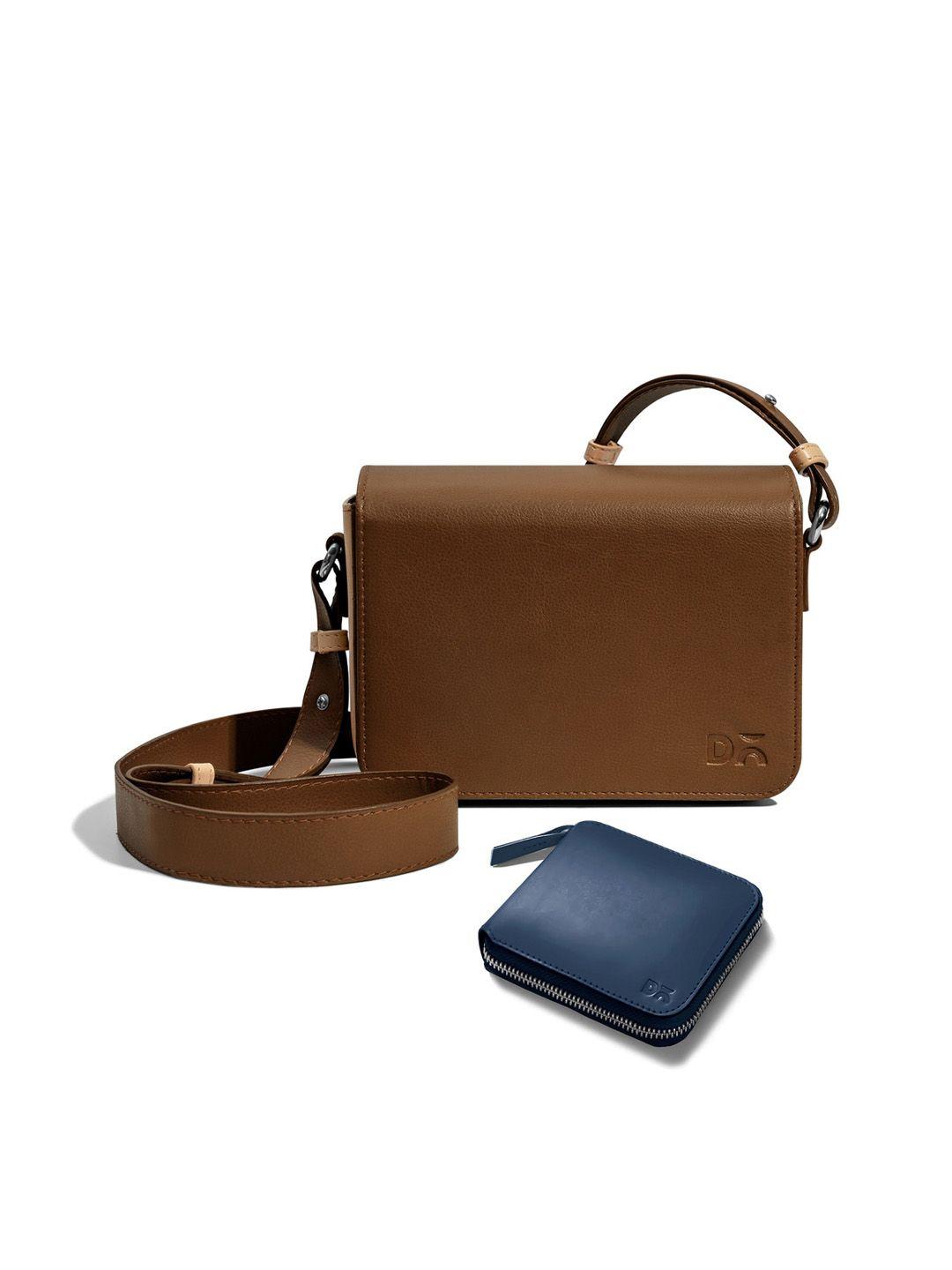 dailyobjects leather structured sling bag with zip wallet