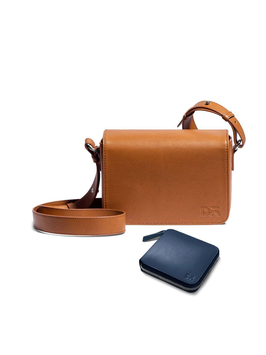 dailyobjects leather structured sling bag with zip wallet