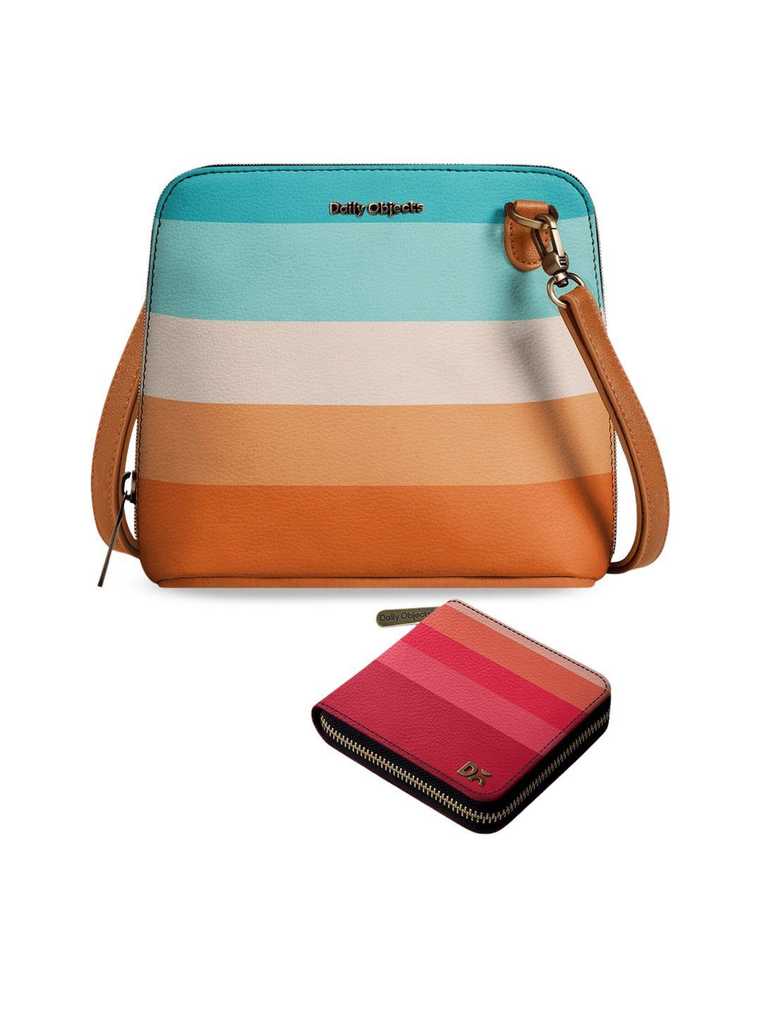 dailyobjects multicoloured striped leather structured sling bag with zip wallet