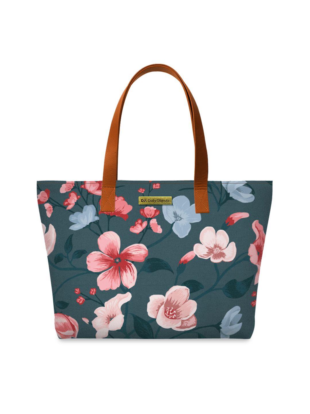 dailyobjects teal green & pink floral printed tote bag