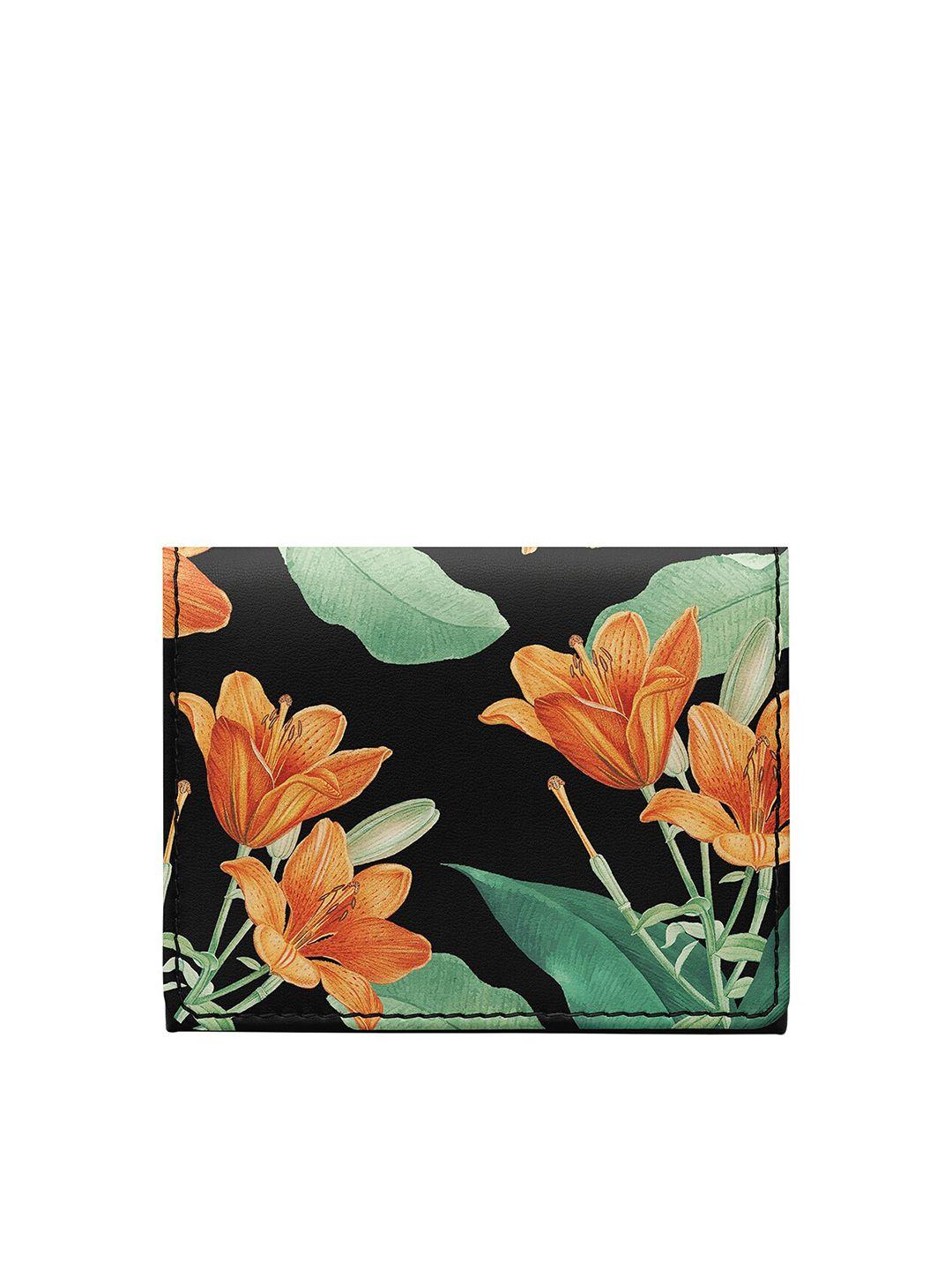 dailyobjects unisex black & green floral printed pu two fold wallet