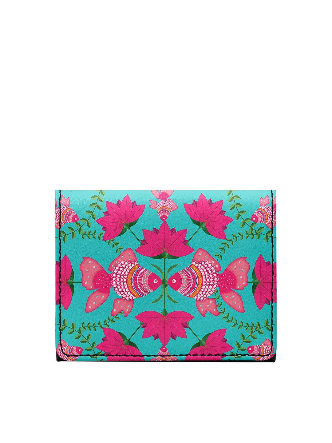 dailyobjects unisex blue & pink printed pu two fold wallet