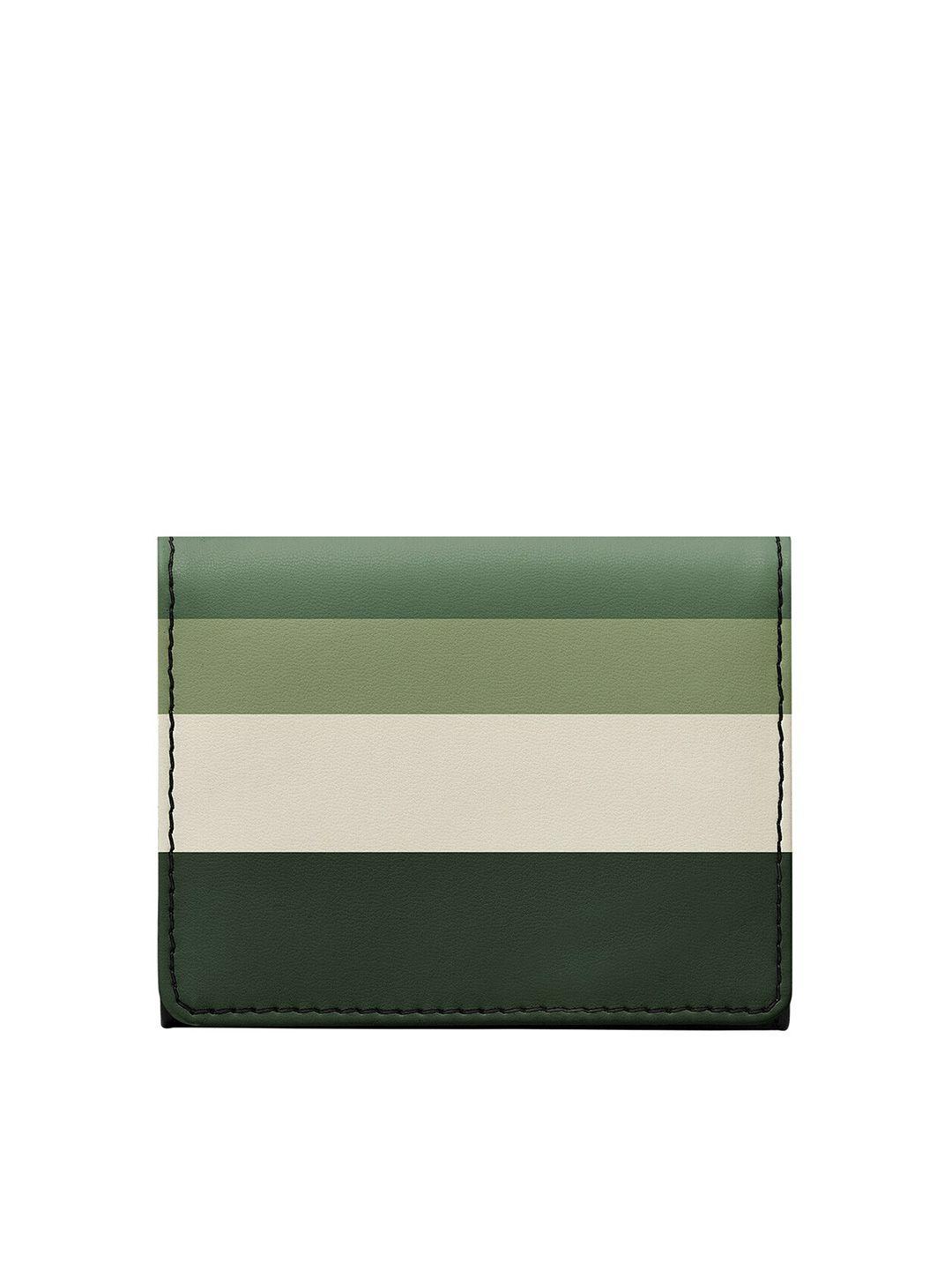 dailyobjects unisex green & white striped pu three fold wallet