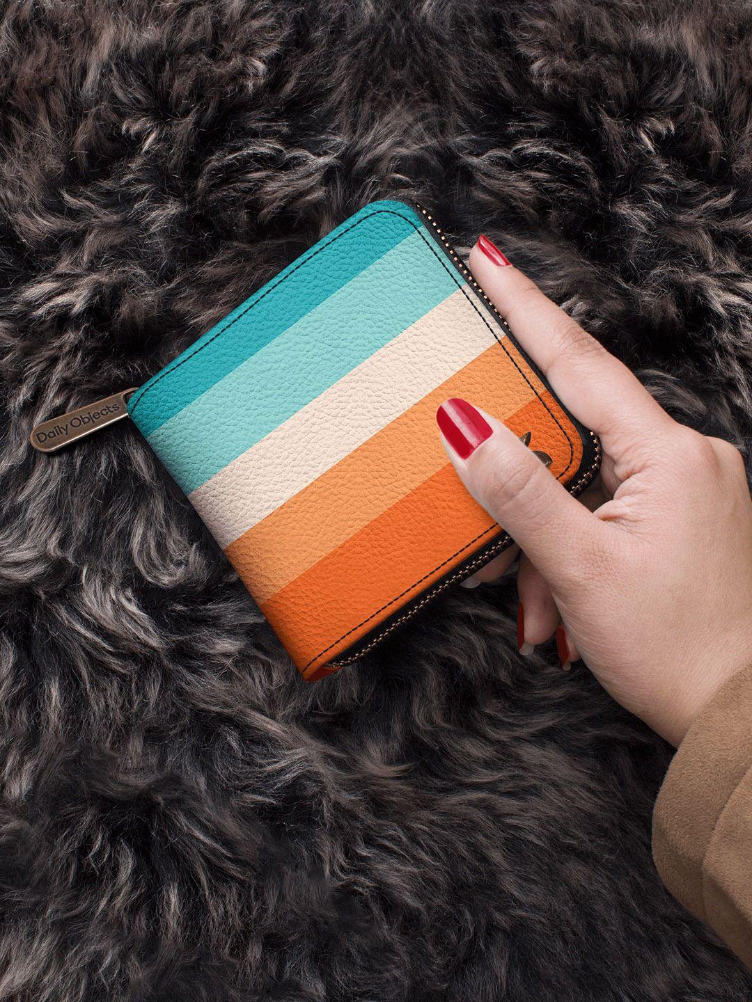 dailyobjects women multicoloured striped zip around wallet