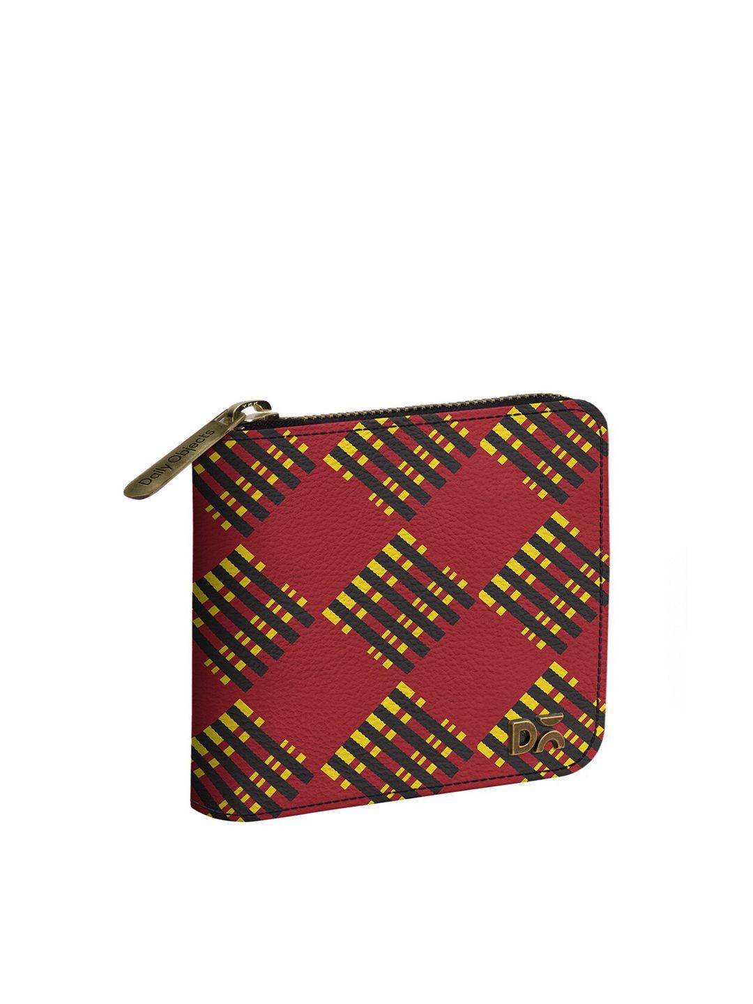 dailyobjects women red & yellow printed pu zip around wallet