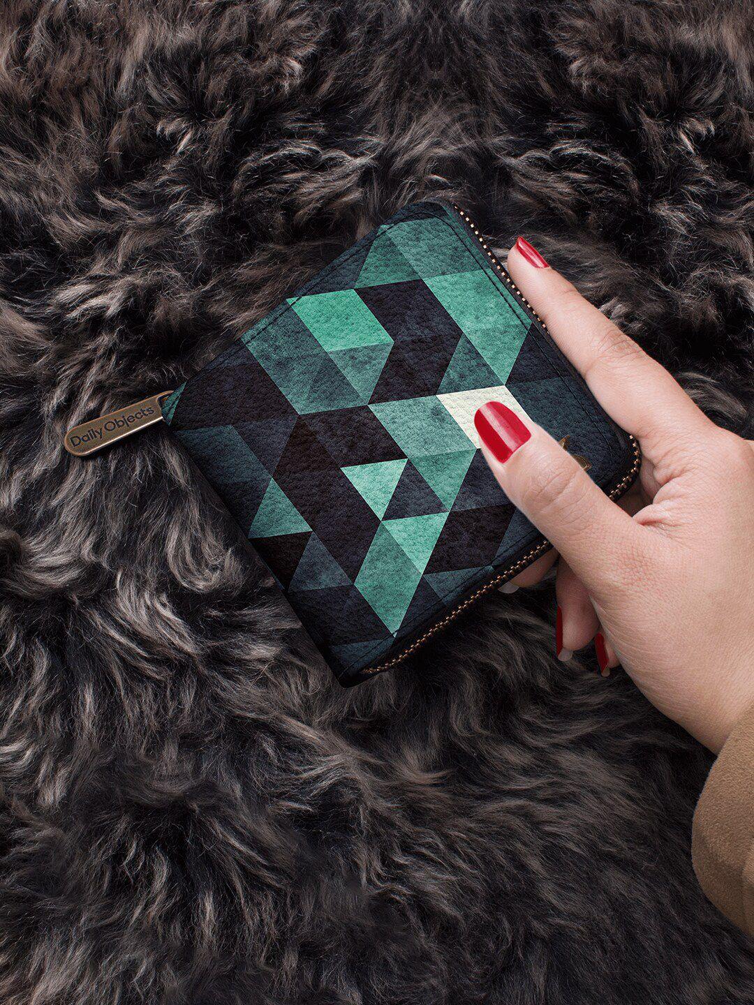 dailyobjects women teal & black abstract printed pu zip around wallet