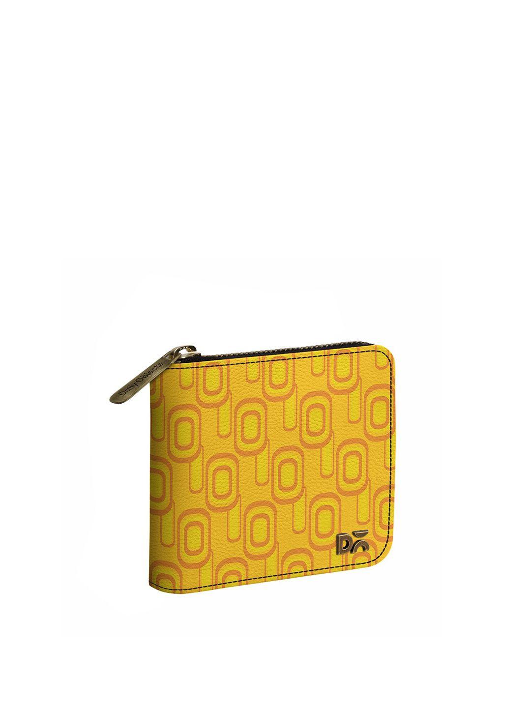 dailyobjects women yellow & tan printed pu zip around wallet