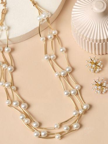 dainty gold & white pearl necklace & stud earrings jewellery (set of 2) for women