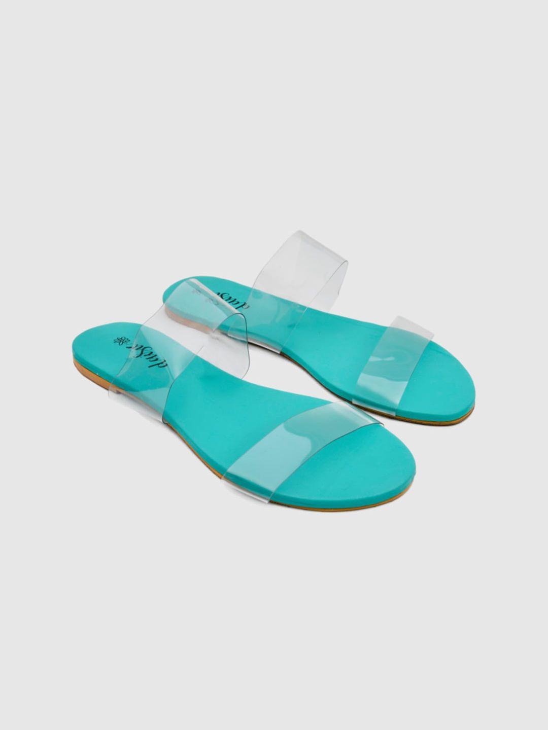 daisie women turquoise blue colourblocked open toe flats with bows