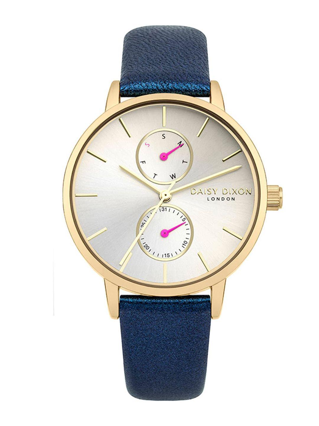 daisy dixon women white dial & blue leather straps analogue watch d dd086ug