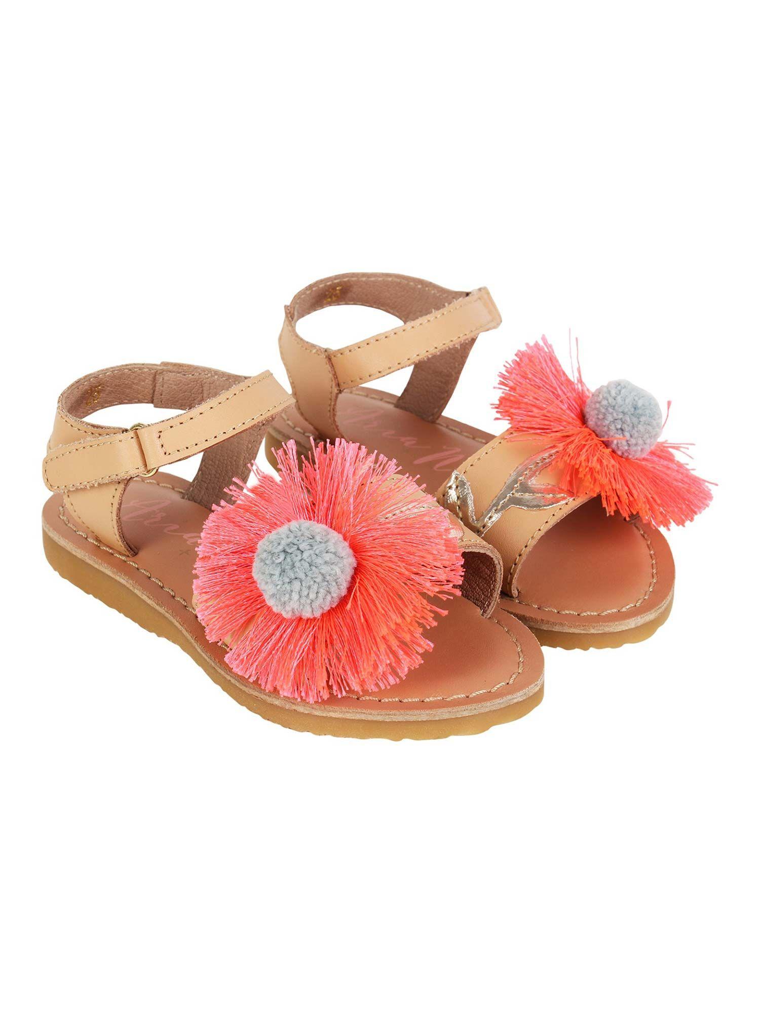 daisy flower detailing velcro closure sandals - brown