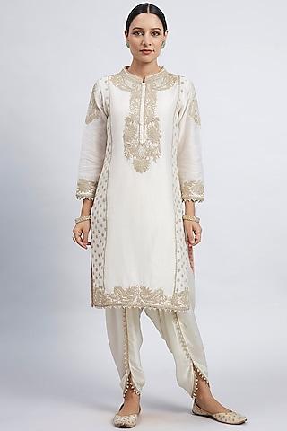 daisy ivory embroidered kurta with dhoti