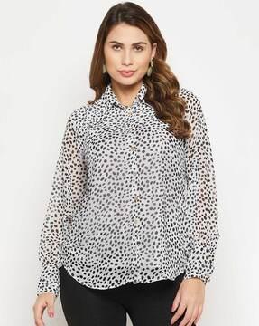 dalmatian print shirt with curved hem