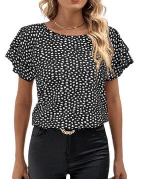 dalmatian print top with layered bell sleeves