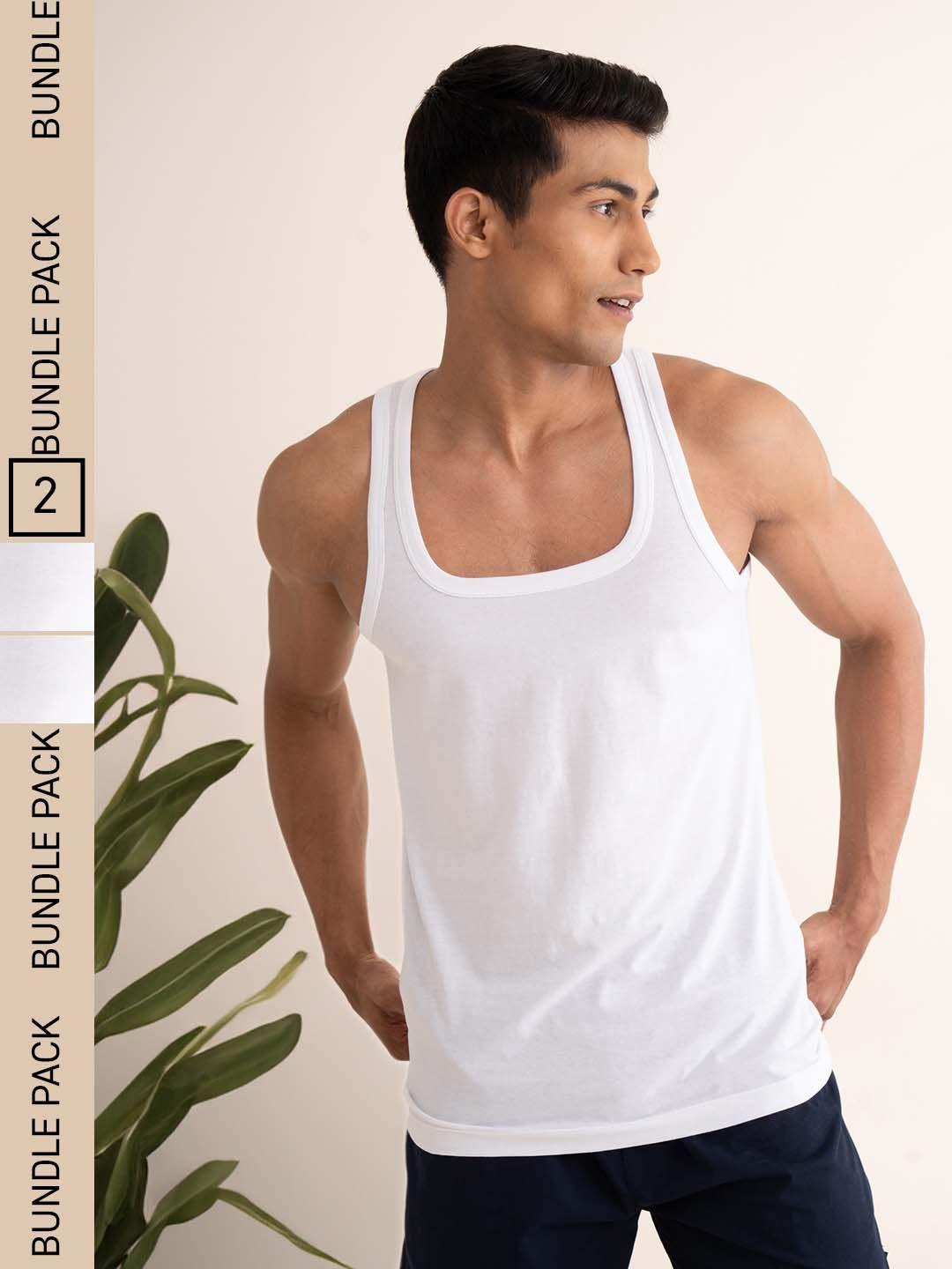 damensch men pack of 2 white neo-cotton anti bacterial & anti microbial innerwear vests