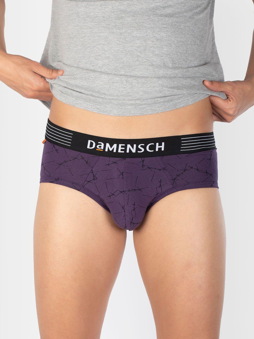 damensch men purple & black printed deo-cotton deodorizing basic briefs dam-ctp-b-pnp