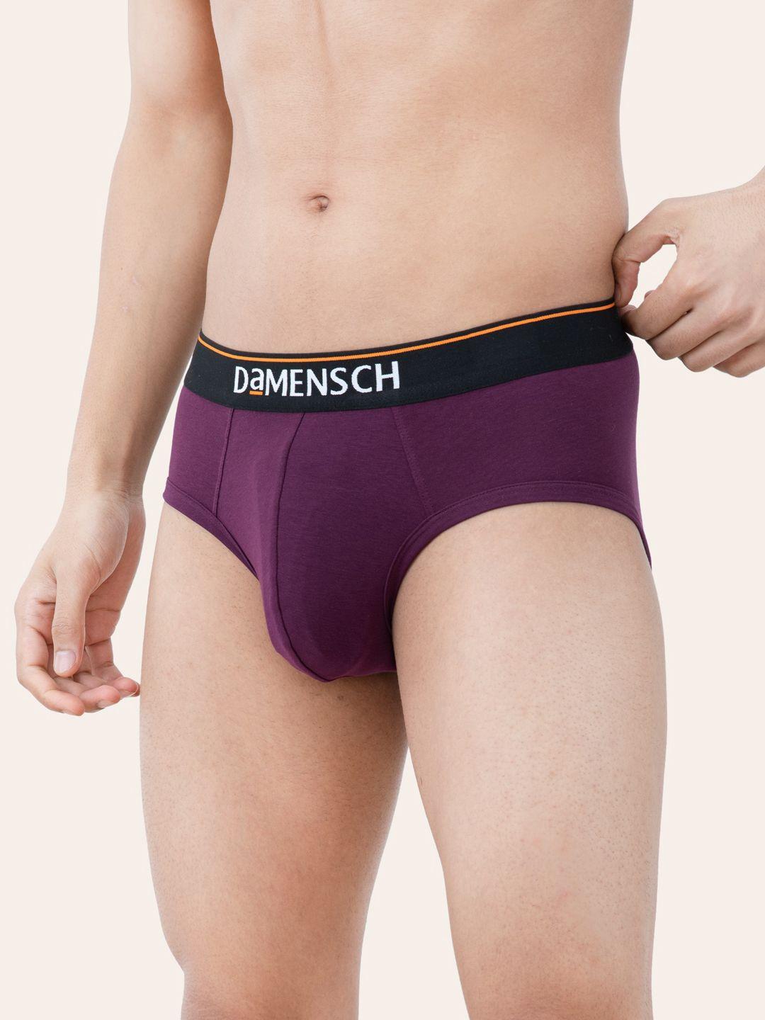 damensch men purple solid mid-rise deo cotton solid briefs