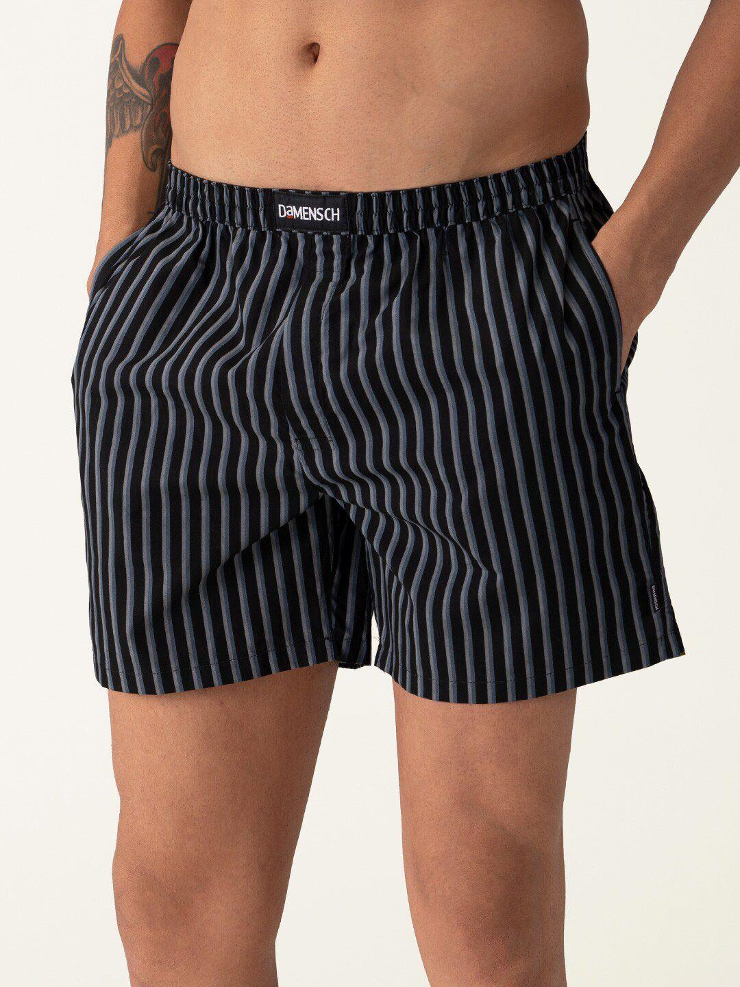 damensch men striped ultra-light cotton regular fit boxer shorts dam-stp-lbx-ntb