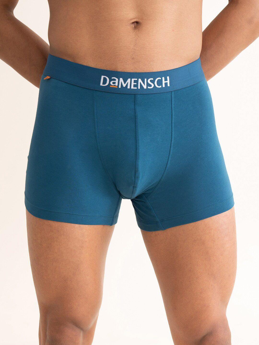 damensch men teal-blue solid deo-cotton trunk dam-ctst-t-lyb