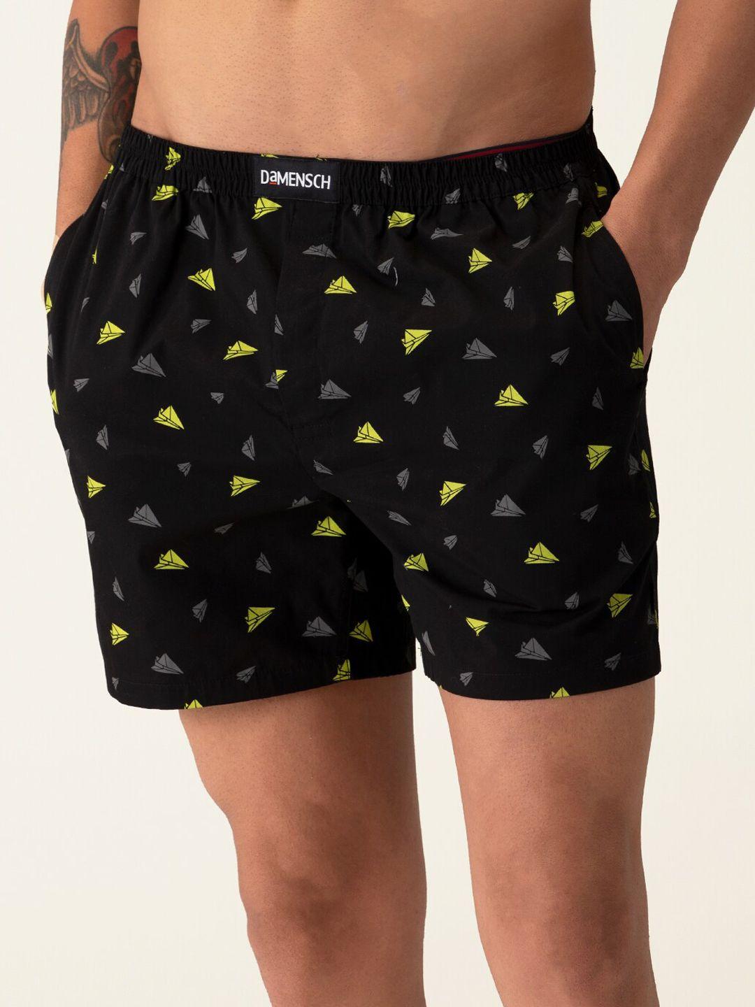 damensch breeeze men black & yellow printed pure cotton ultra-light boxer shorts