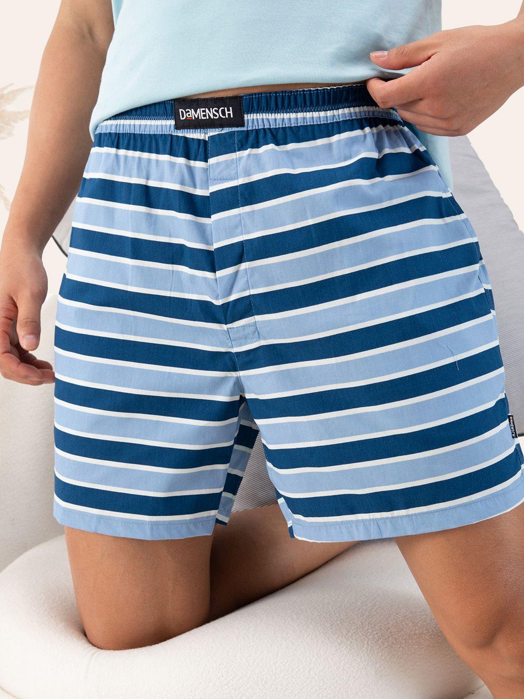 damensch breeeze men blue & white striped pure cotton ultra-light boxers dam-stp-lbx-tkb