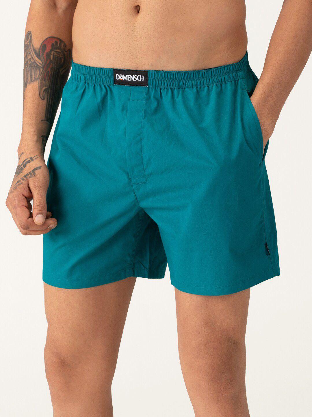 damensch breeeze men teal-blue solid pure cotton ultra-light all-round boxers dam-sld-lbx-hb