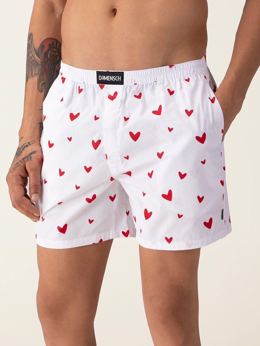 damensch breeeze men white & red printed pure cotton ultra-light boxers