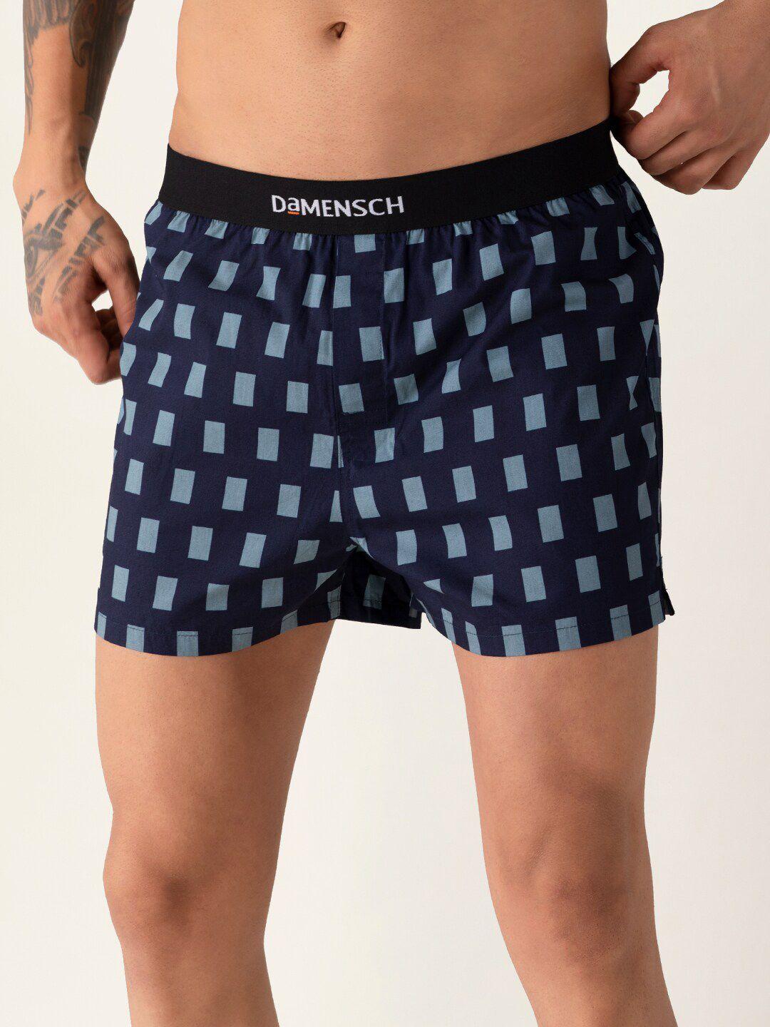 damensch men  checkered navy blue ultra-light cotton regular fit inner boxer