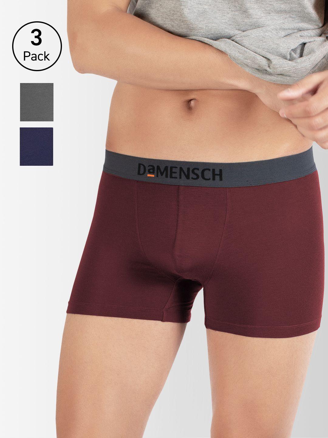 damensch men deo-soft deodorizing micro modal solid trunks dam-as-t-wr&wg&sb-pack-3-mix