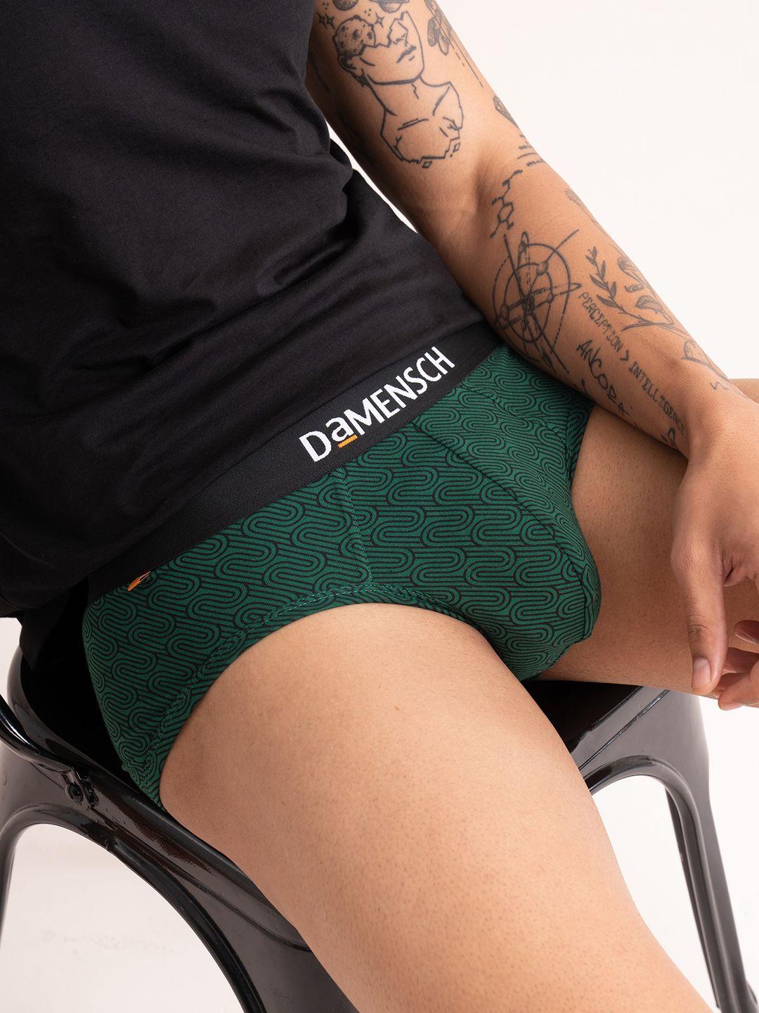 damensch men green printed deo-cotton anti-bacterial moisture-free briefs