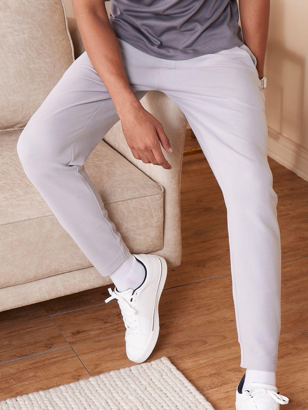 damensch men grey solid pure cotton track pants