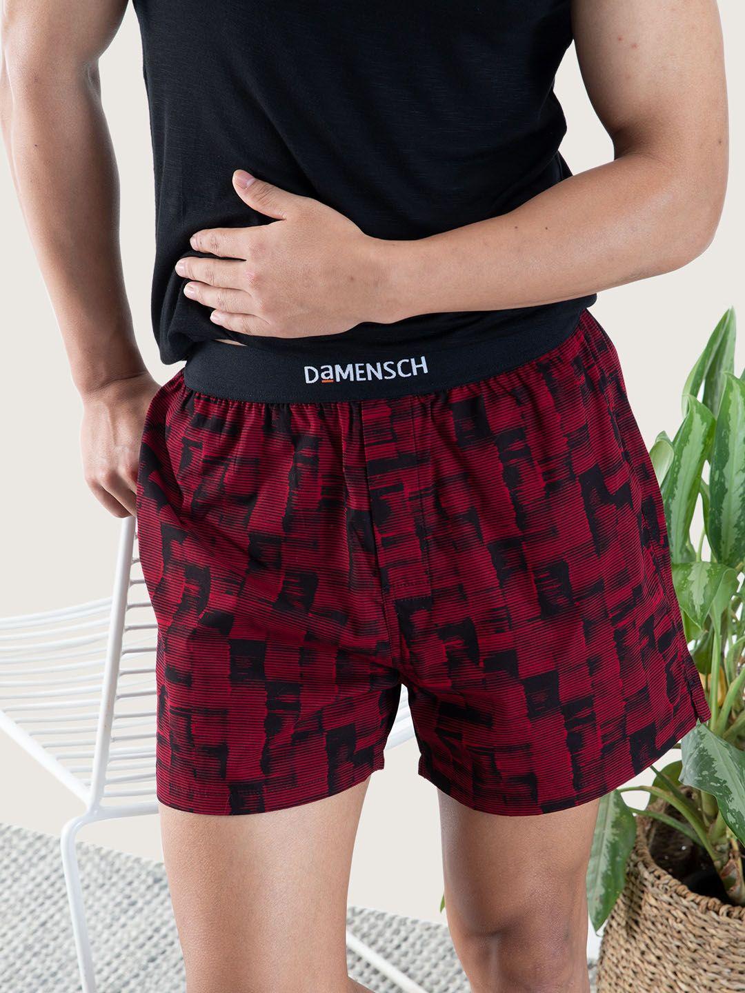 damensch men maroon printed pure cotton boxers