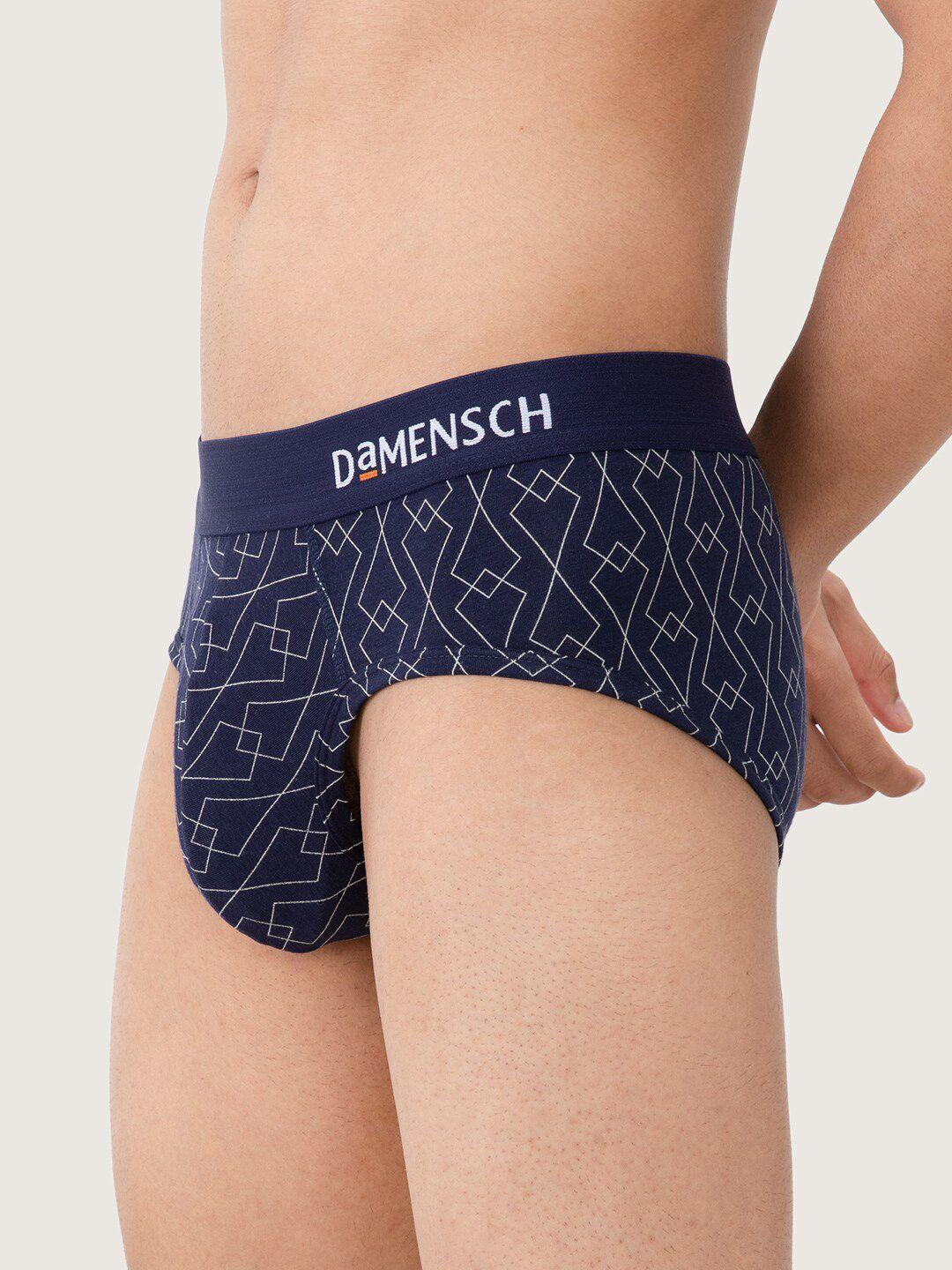 damensch men navy blue printed deo soft deodorizing briefs