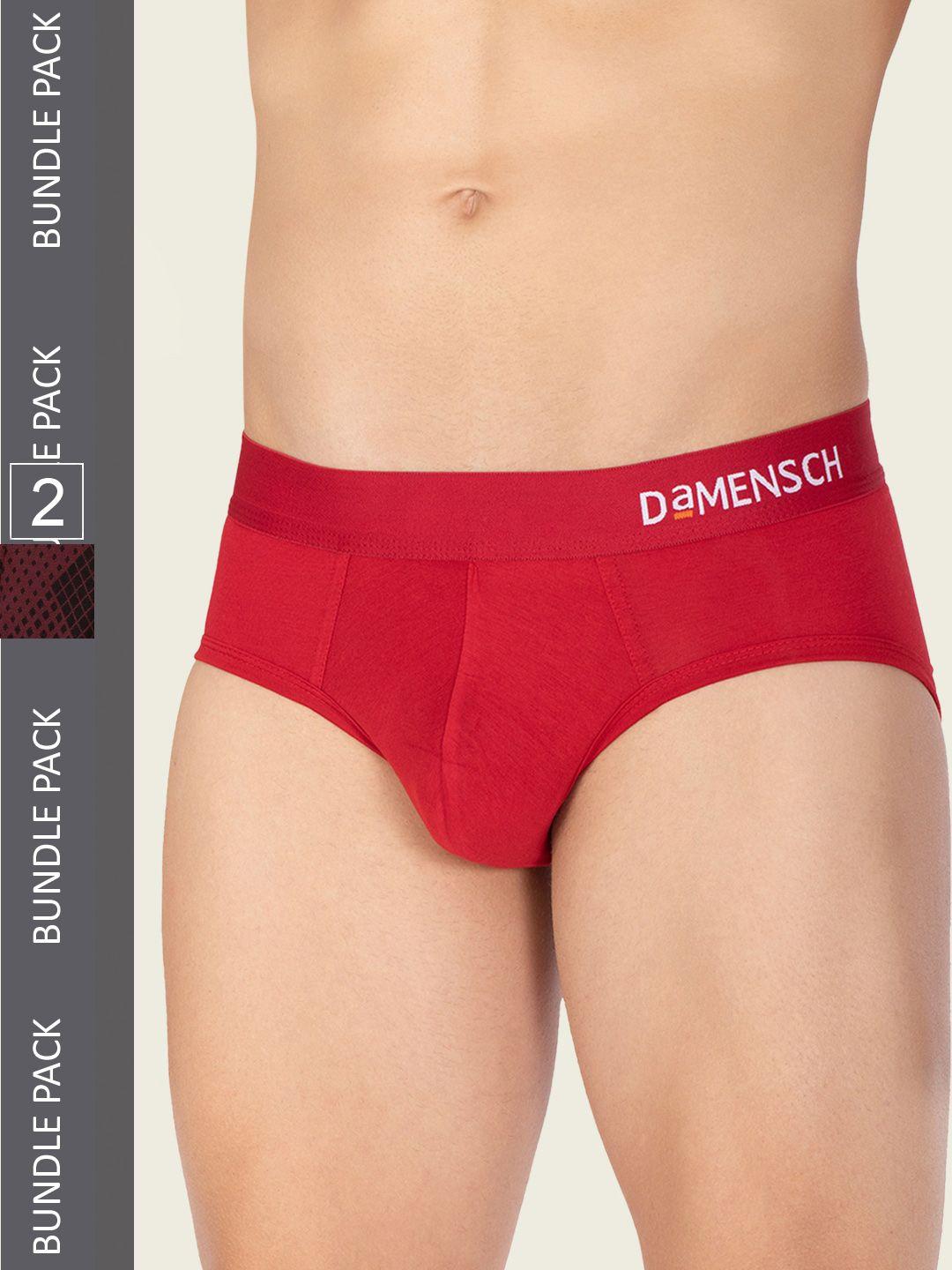 damensch men pack of 2 red & maroon printed deo-soft supima modal briefs