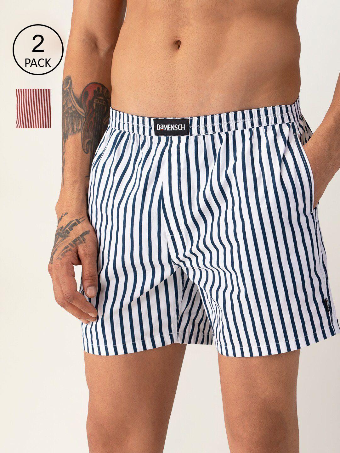 damensch men pack of 2 striped ultra-light cotton boxer shorts- dam-stp-lbx-csw-cr