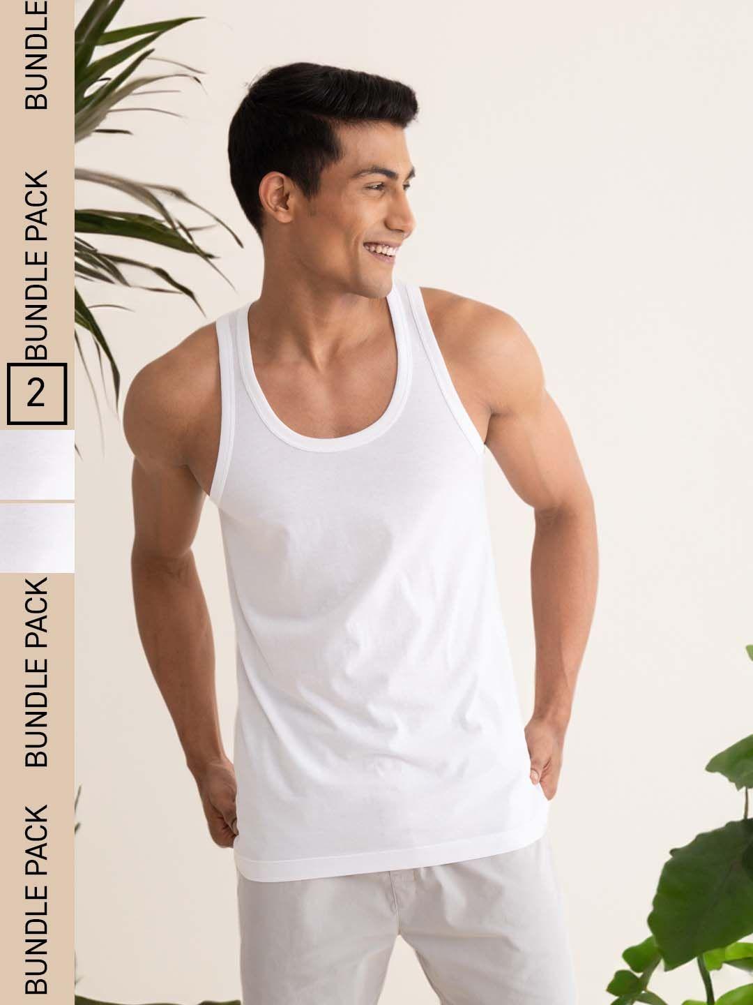 damensch men pack of 2 white neo-cotton anti bacterial & anti microbial innerwear vests