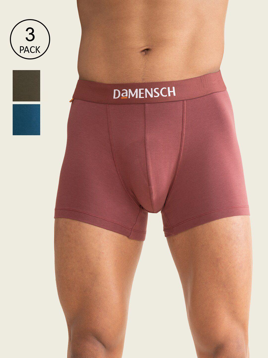 damensch men pack of 3 deo-cotton anti-bacterial trunks dam-ctst-t-mar-lyb-ong