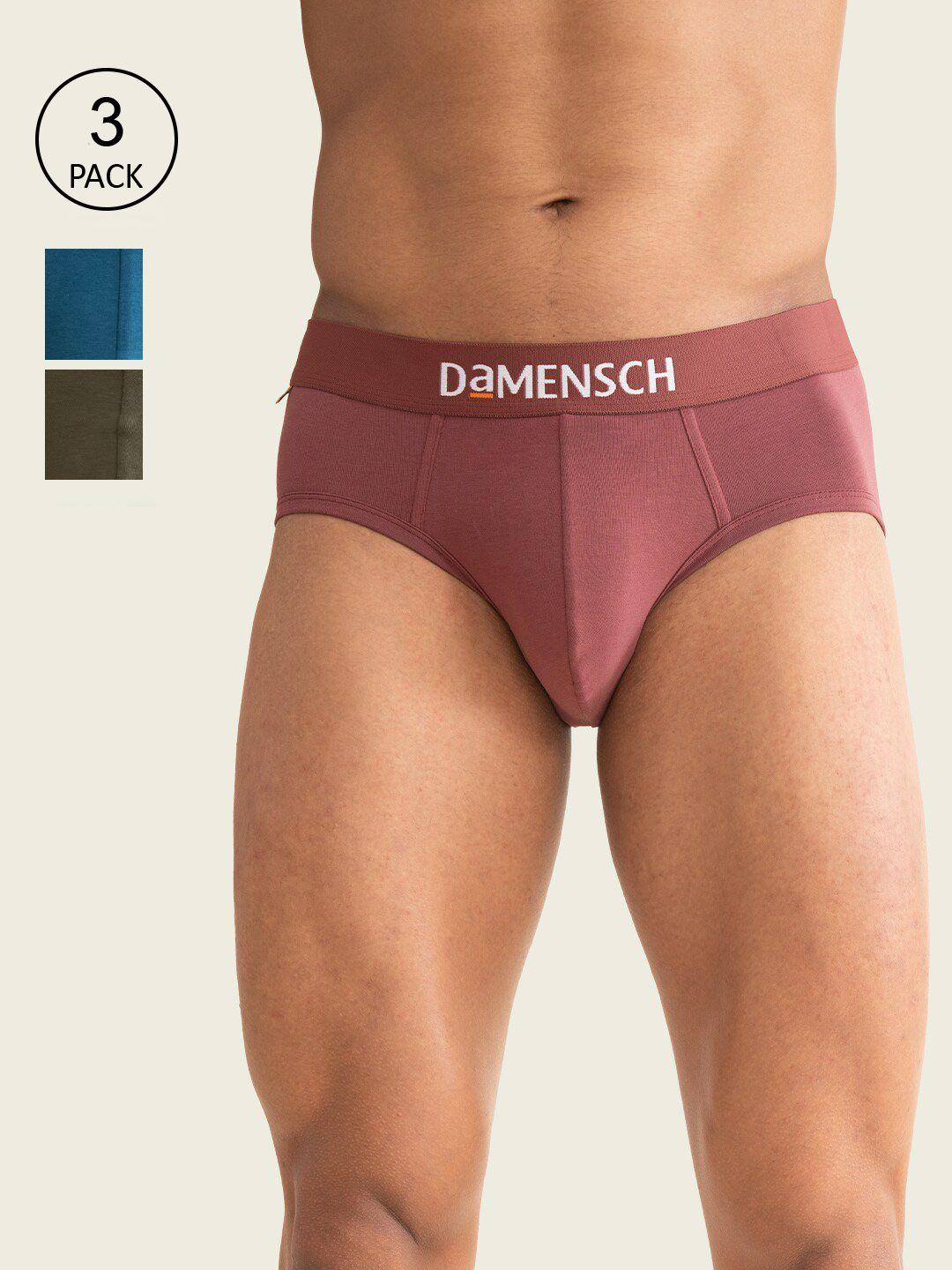 damensch men pack of 3 solid deo-cotton anti-bacterial moisture-free basic briefs