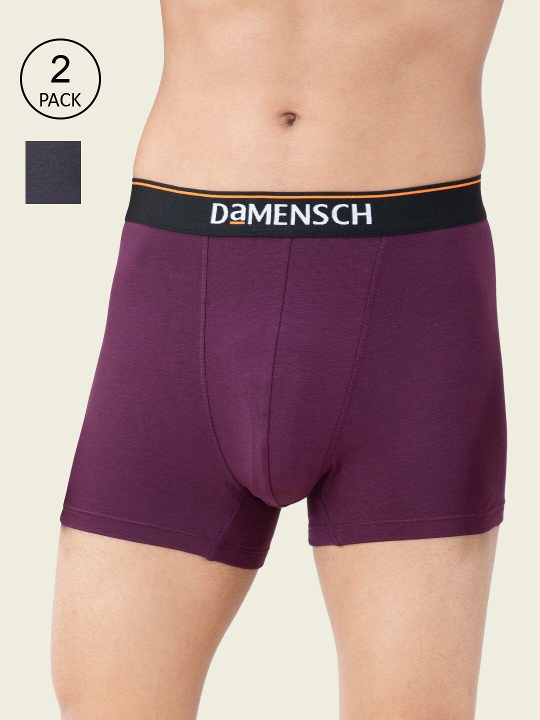 damensch men violet & charcoal pack of 2 solid cotton trunk