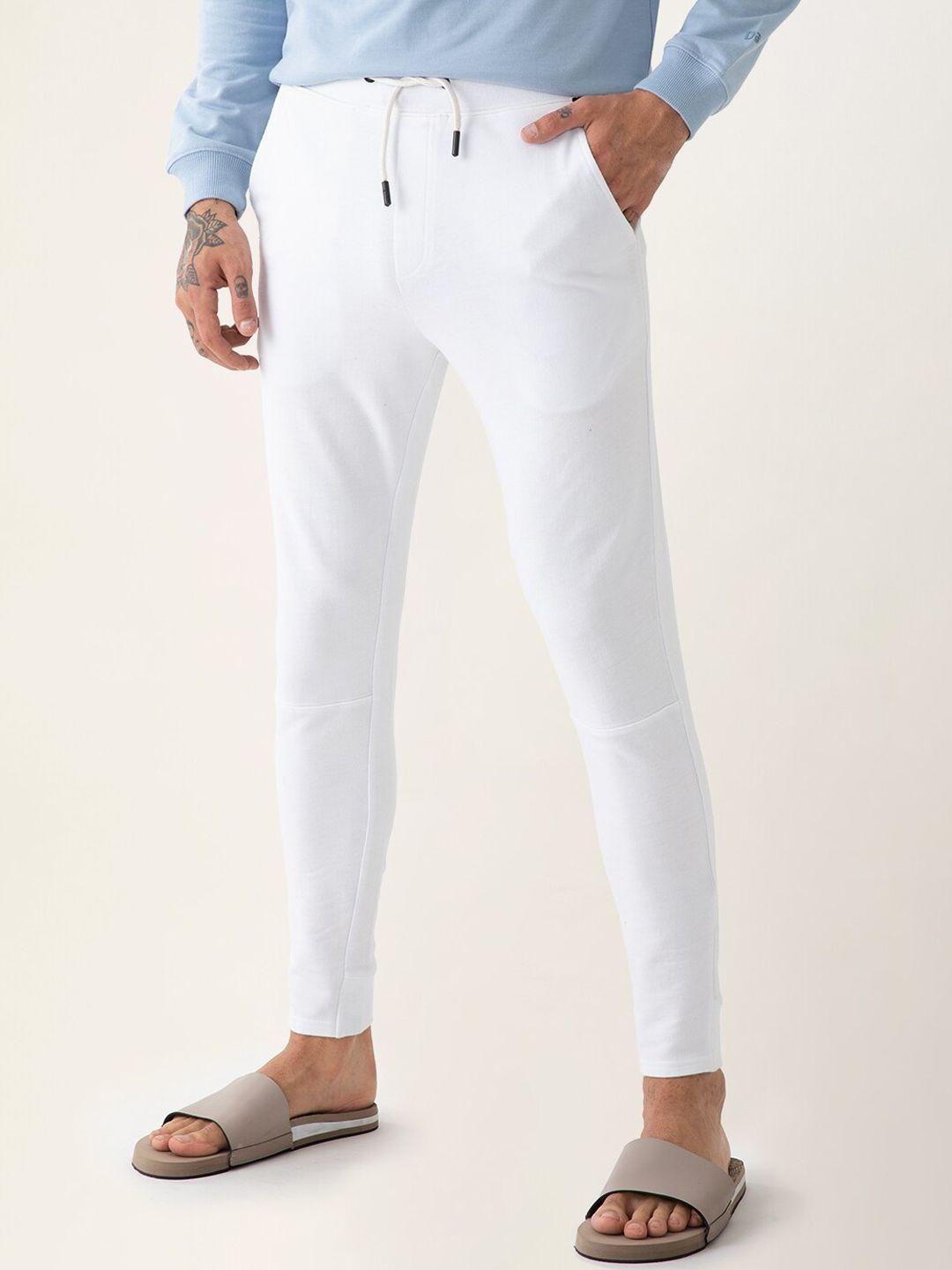 damensch men white solid slim fit lounge pants